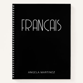 Black and White Retro Français Language Study Notebook