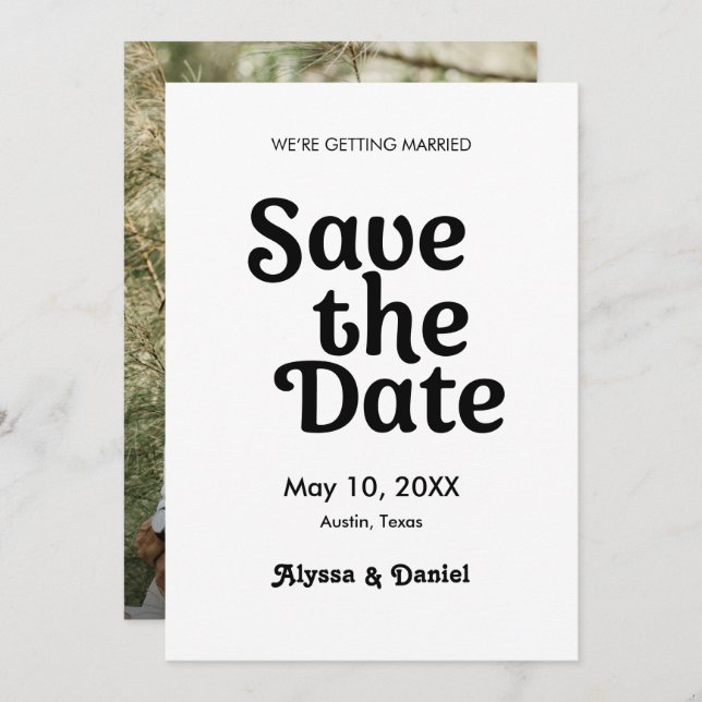 Black and White Retro Modern Custom Photo Wedding  Invitation (Front/Back)