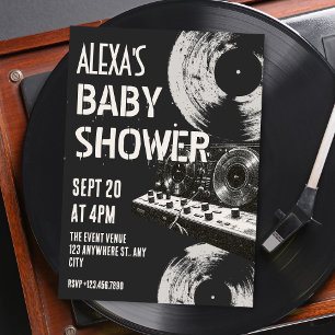 Black and white retro music baby shower invitation
