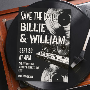 Black and white retro music wedding  save the date