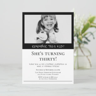 Black and White Retro Photo Birthday Invitation
