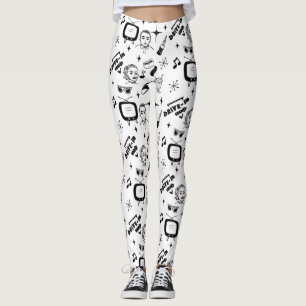 Black and White Retro Pop Art Style Nostalgic Leggings
