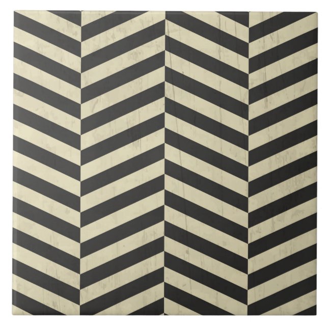 Black and White Retro Stripes Pattern Tile (Front)