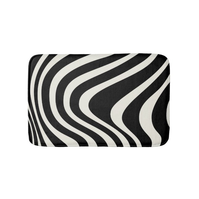 Black and white retro style waves bath mat (Front)