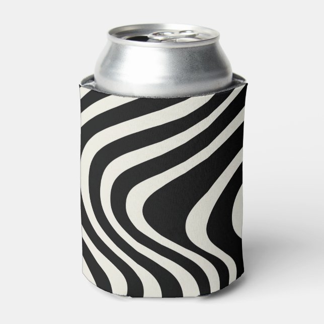 Black and white retro style waves can cooler (Can Front)