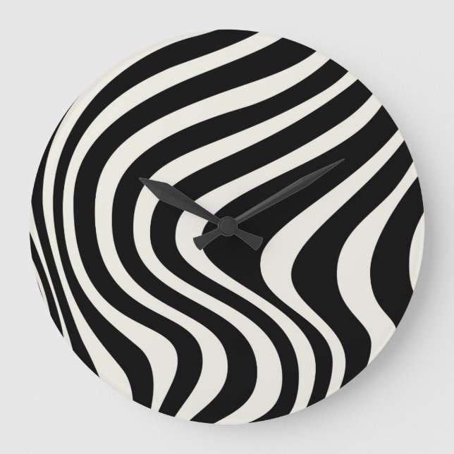 Black and white retro style waves large clock (Front)