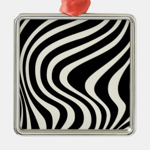 Black and white retro style waves metal ornament