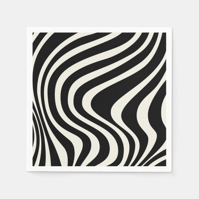 Black and white retro style waves napkin (Front)