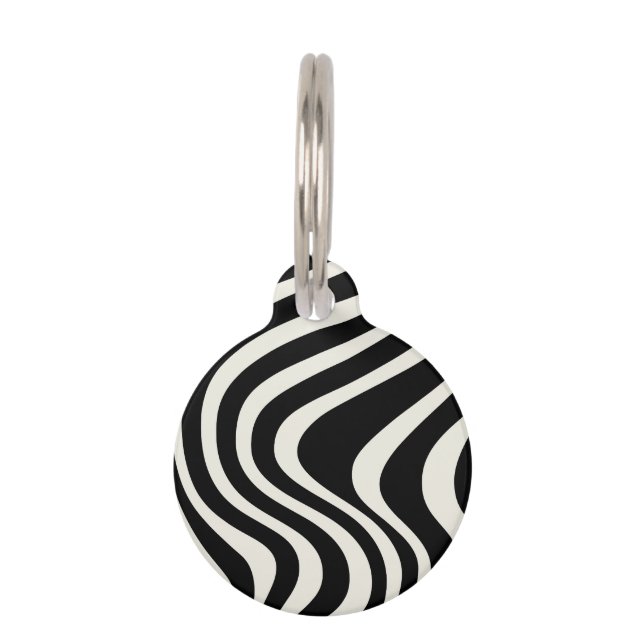 Black and white retro style waves pet tag (Front)