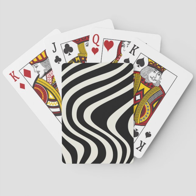 Black and white retro style waves playing cards (Back)