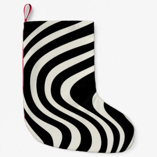 Black and white retro style waves small christmas stocking