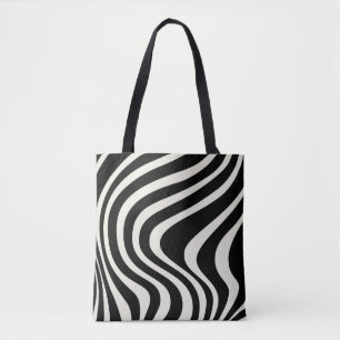 Black and white retro style waves tote bag