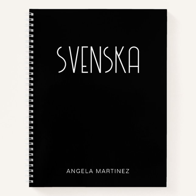 Black and White Retro Svenska Language Study Notebook (Front)