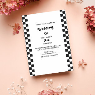 black and white retro vintage 70s wedding invitation
