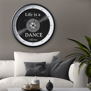 Black and White Retro Vinyl Record Music Round Clock