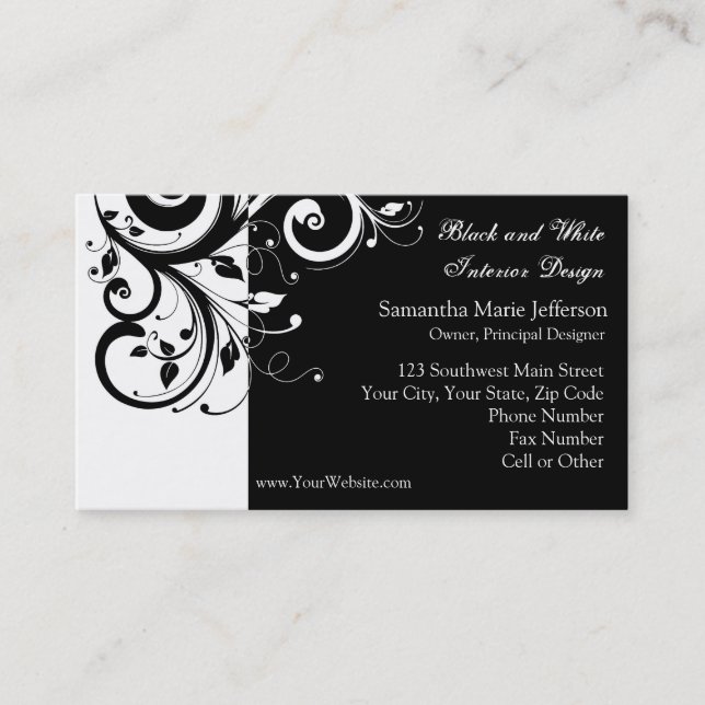 Black and White Reverse Swirl Business Cards (Front)