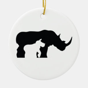 Black and White Rhino Ceramic Ornament