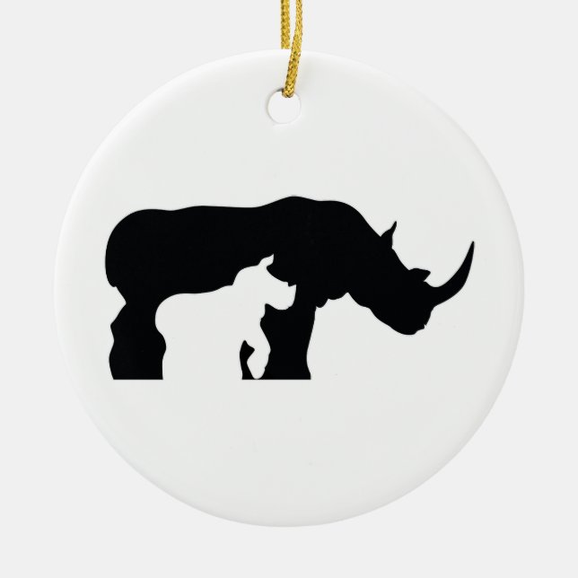 Black and White Rhino Ceramic Ornament (Front)