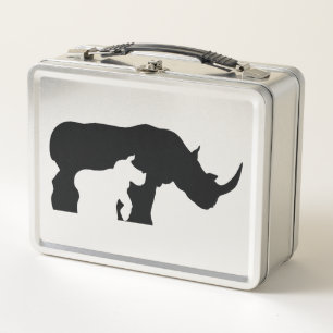 Black and White Rhino Metal Lunch Box
