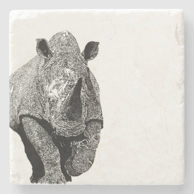 Black and white Rhino Stone Coaster (Front)