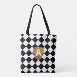 Black and White rhombus classic with your Monogram Tote Bag