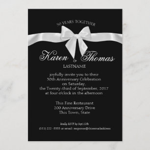 Black and White Ribbon 50th Anniversary Invitation
