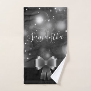 Black and White Ribbon Bath Towel Set