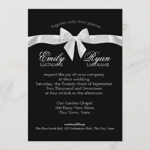 Black and White Ribbon Bow Wedding Invitation