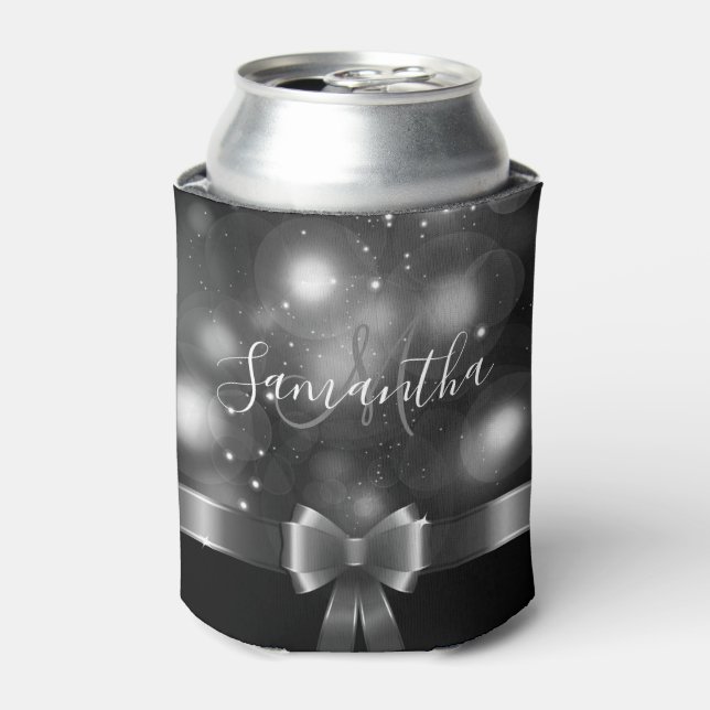 Black and White Ribbon Can Cooler (Can Front)