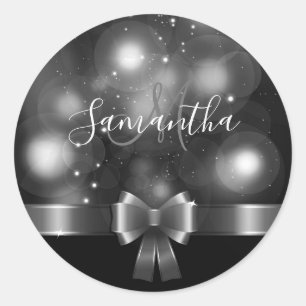 Black and White Ribbon Classic Round Sticker