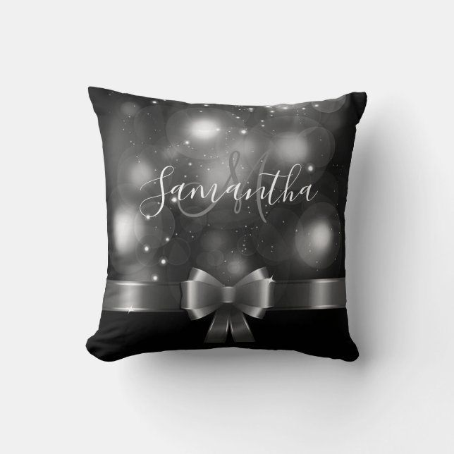 Black and White Ribbon Cushion (Front)
