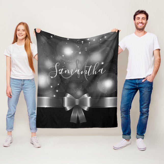 Black and White Ribbon Fleece Blanket (In Situ)