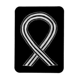Black and White Ribbon Racism Awareness Magnets