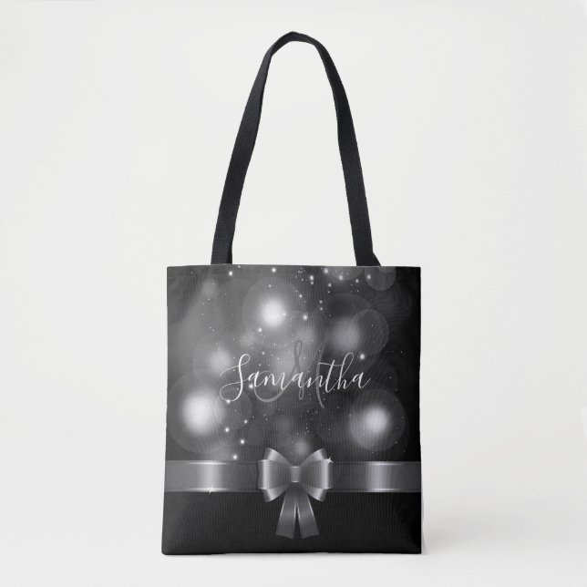 Black and White Ribbon Tote Bag (Front)