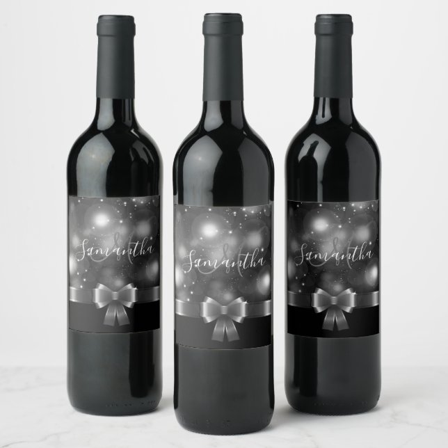 Black and White Ribbon Wine Label (Bottles)