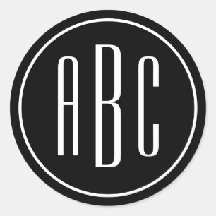 Black and White Ring Simple Three Letter Classic Round Sticker