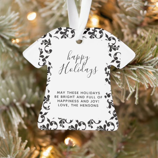 Black and White Rococo Happy Holidays Script Ornament (Tree)