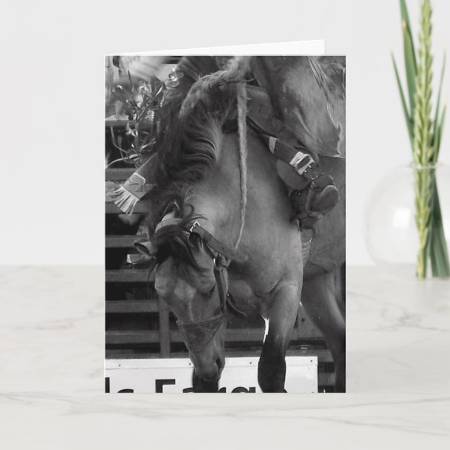 Black and White Rodeo Bronco Greeting Card (Front)