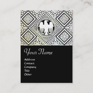 BLACK AND WHITE ROMAN EAGLE DAMASK MOTIFS BUSINESS CARD