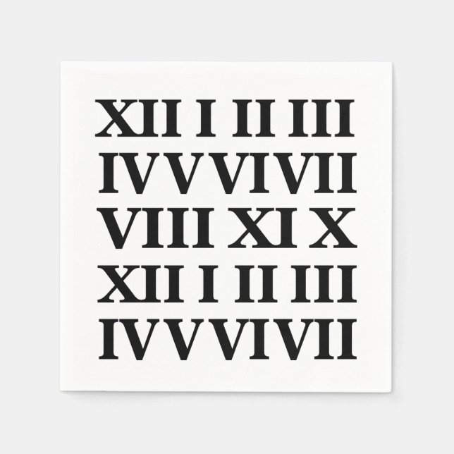 Black and White Roman Numeral Party Napkin (Front)