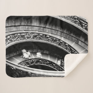 Black and White Roman Spiral Staircase  Sherpa Blanket