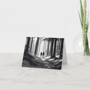 Black and White Romantic Coupler Walk in Forest Announcement