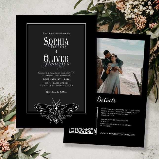 Black and White Romantic Gothic All in One Wedding Invitation (Creator Uploaded)