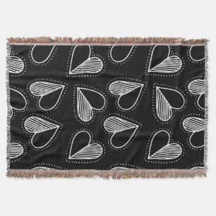 Black and white romantic hearts throw blanket