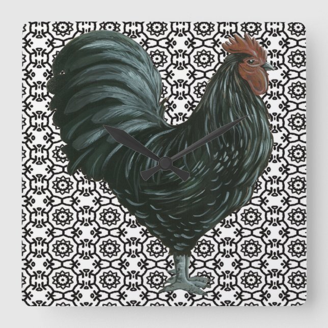 Black and White Rooster clock (Front)
