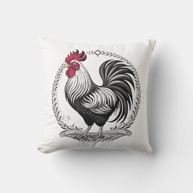 Black and white rooster cushion (Front)
