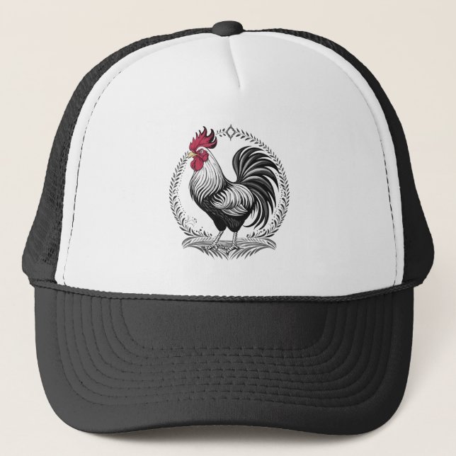 Black and white rooster trucker hat (Front)