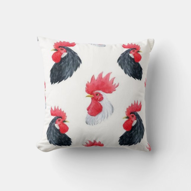 Black And White Roosters Pattern Cushion (Front)