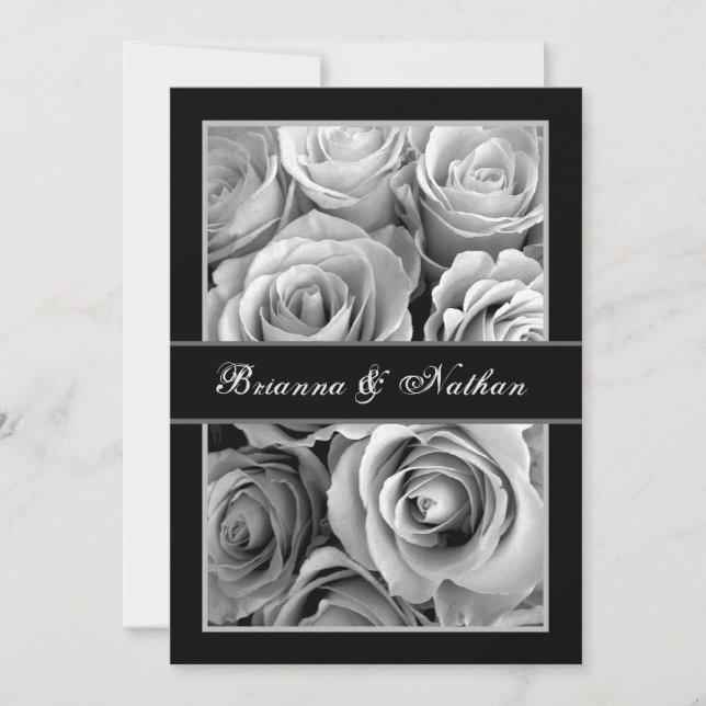 BLACK and WHITE Rose Bouquet Wedding Invitation (Front)