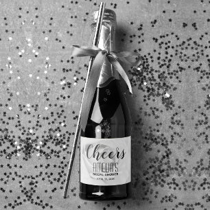 Black and White Rose Bridal Shower Mini Sparkling Wine Label